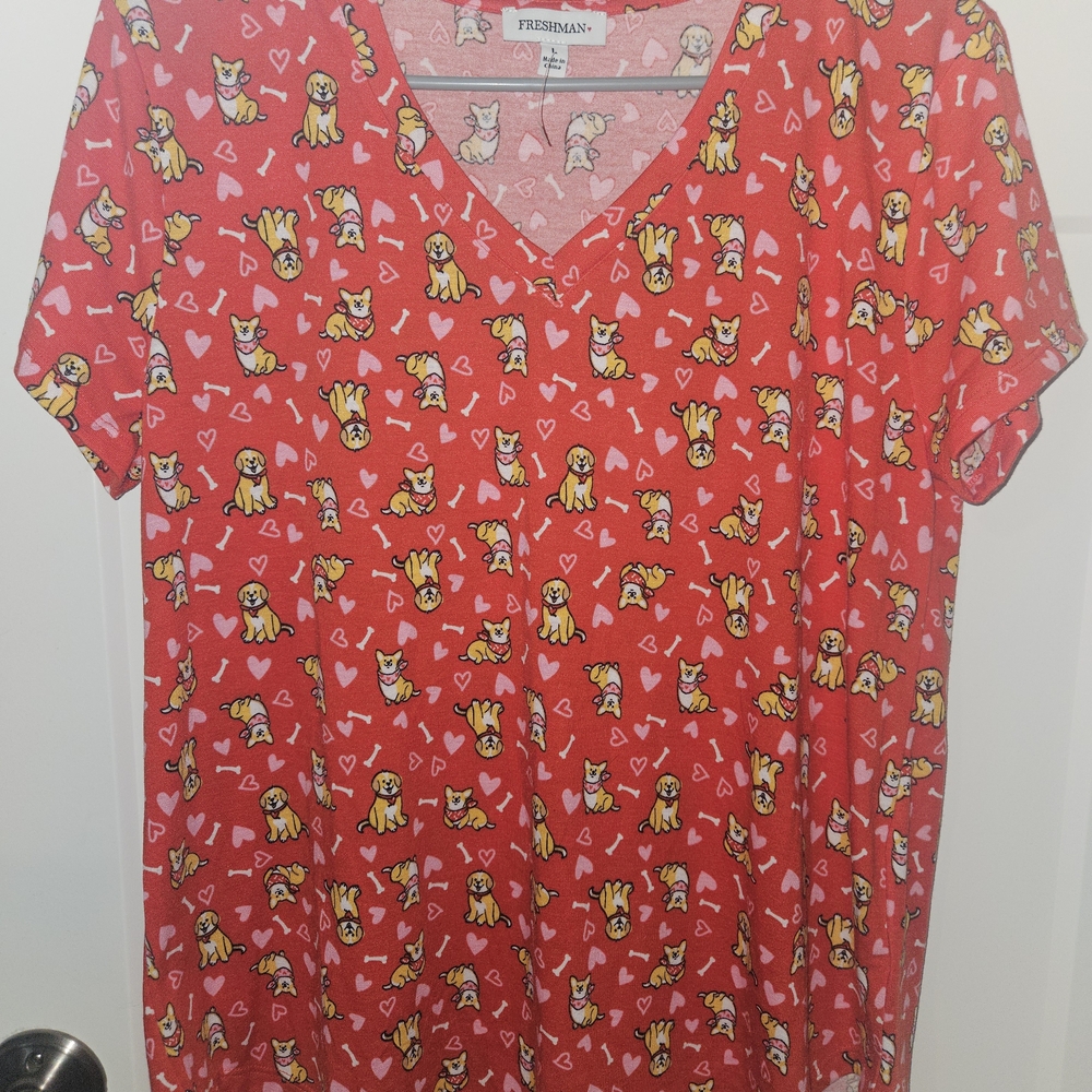 Freshman Dog and Heart Print PJ Top